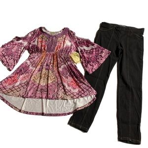 One World Women’s Cold Shoulder Top & Black Jegging Set Size S Cold Shoulder